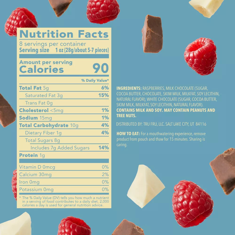 Tru Fru White & Milk Chocolate Frozen Whole Raspberries, 8 oz