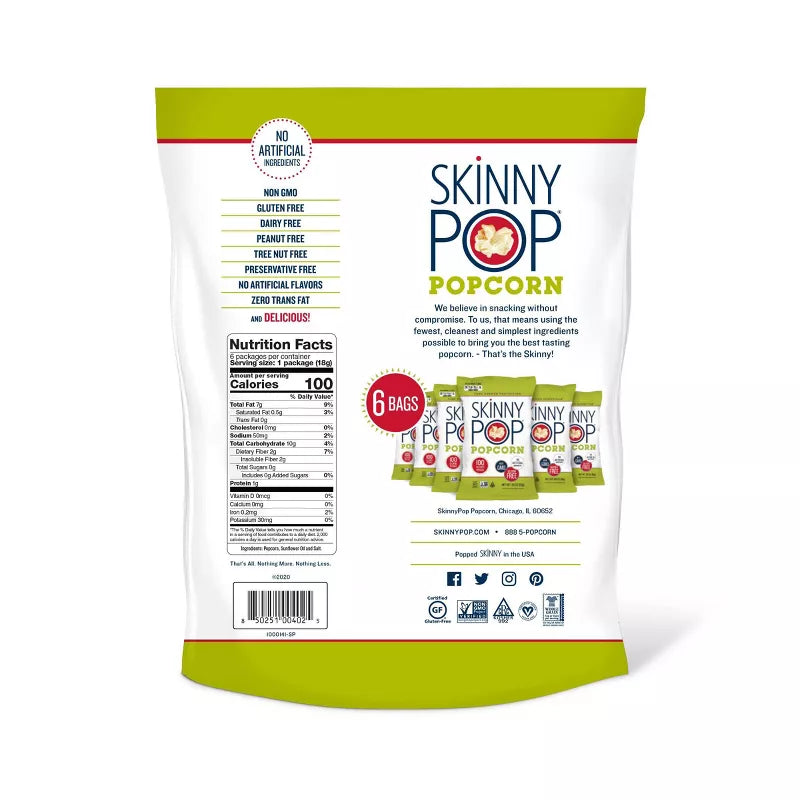 SkinnyPop Original Popcorn Skinny Pack, 6 Count