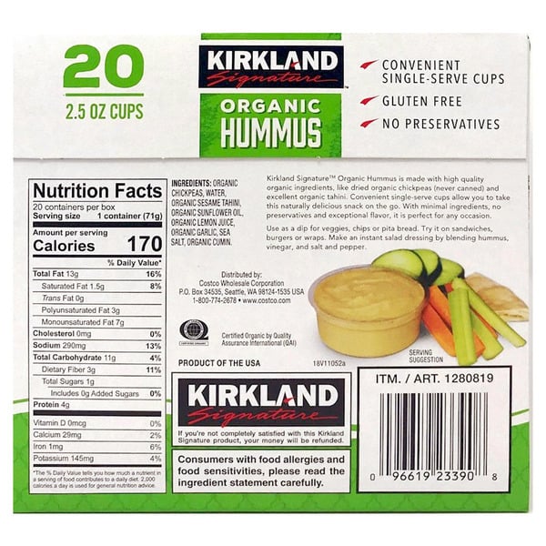 Kirkland Signature Organic Hummus 20 ct, 2.5 oz