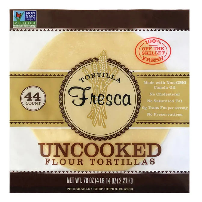 Franco Foods Tortilla Fresca Non GMO Uncooked Flour Tortillas Preservative Free 44ct, 78 oz