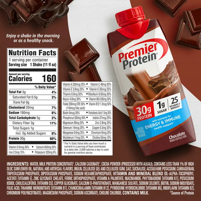 Premier Protein Shake, Chocolate, 11 oz, 18 ct