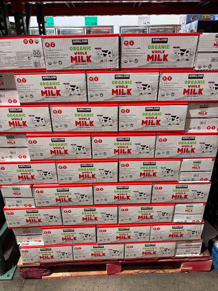 Kirkland Signature Organic Whole Milk 18 ct, 8 oz