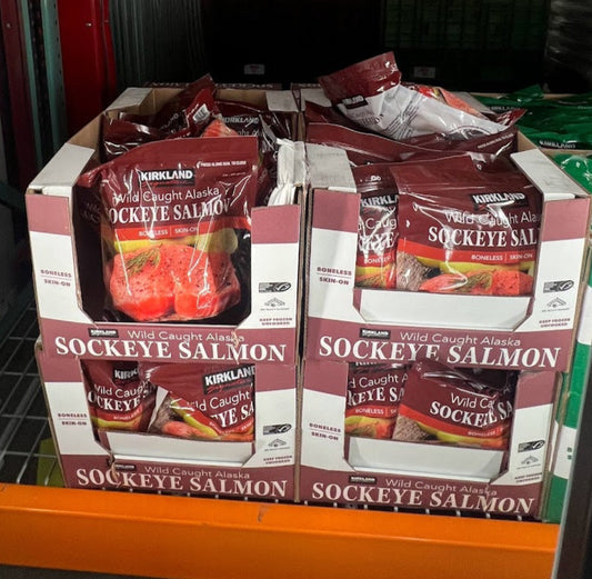Kirkland Signature Wild Alaskan Sockeye Salmon 5 oz - 7 oz Portion, 3 lbs