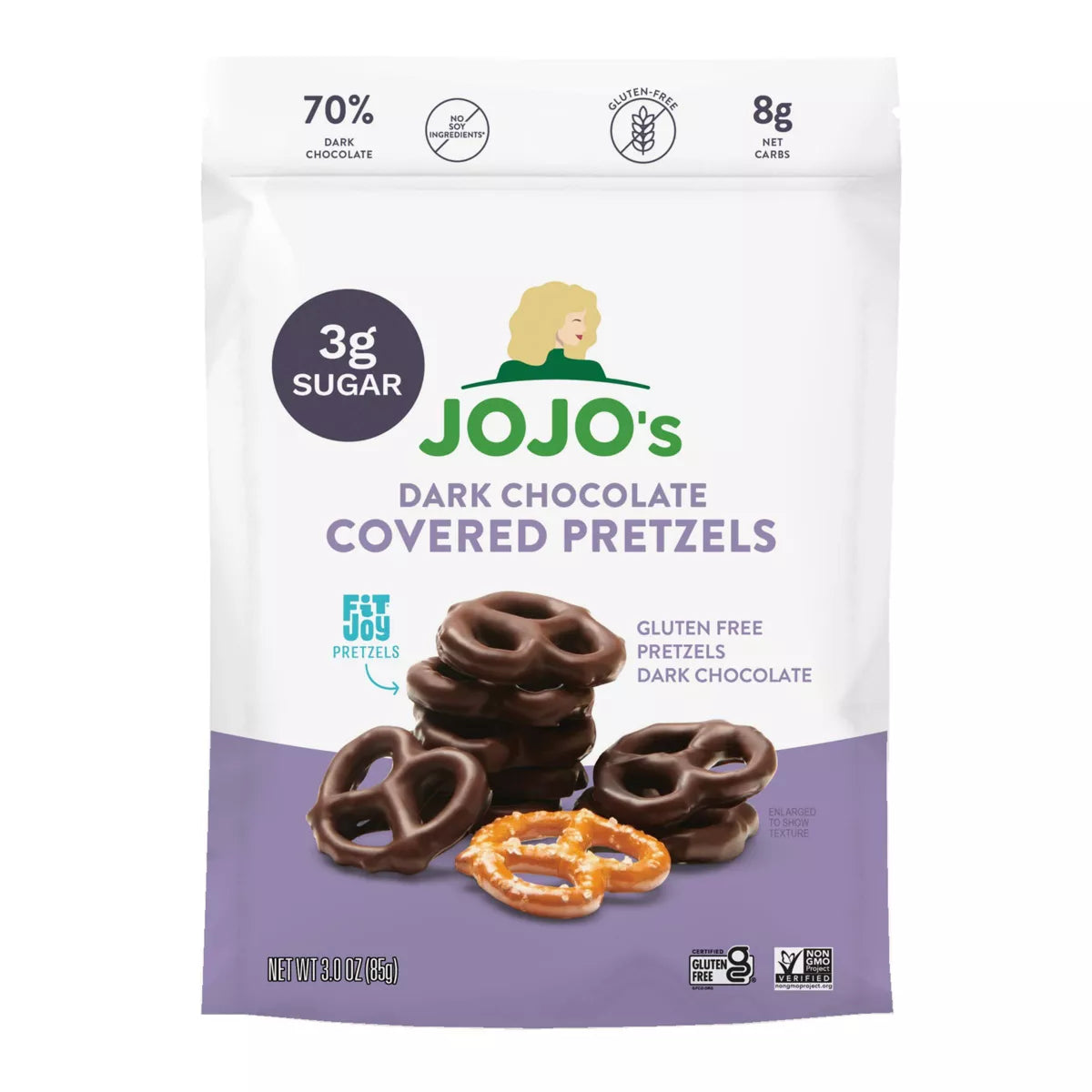 JOJO's Dark Chocolate Covered Pretzels, 3 oz