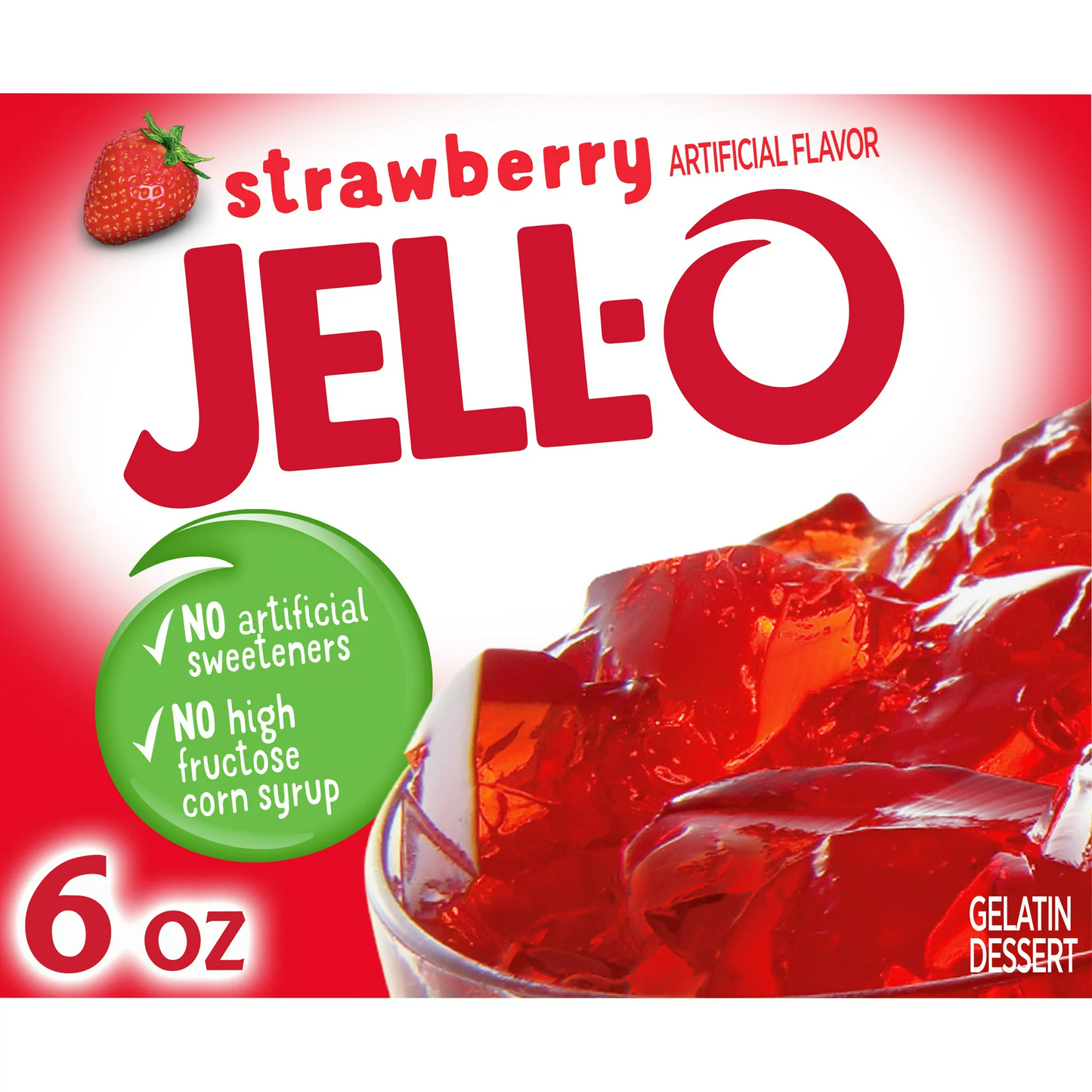 Jell-O Strawberry Artificially Flavored Gelatin Dessert Mix, Family Size, 6 oz Box