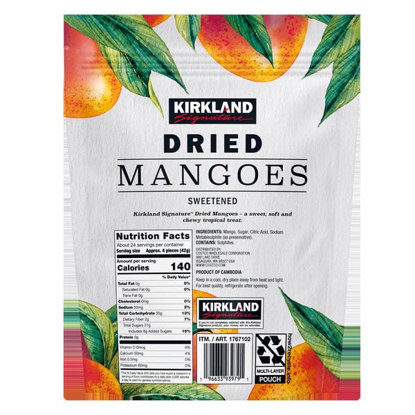 Kirkland Signature Sweetened Dried Mango, 35 oz