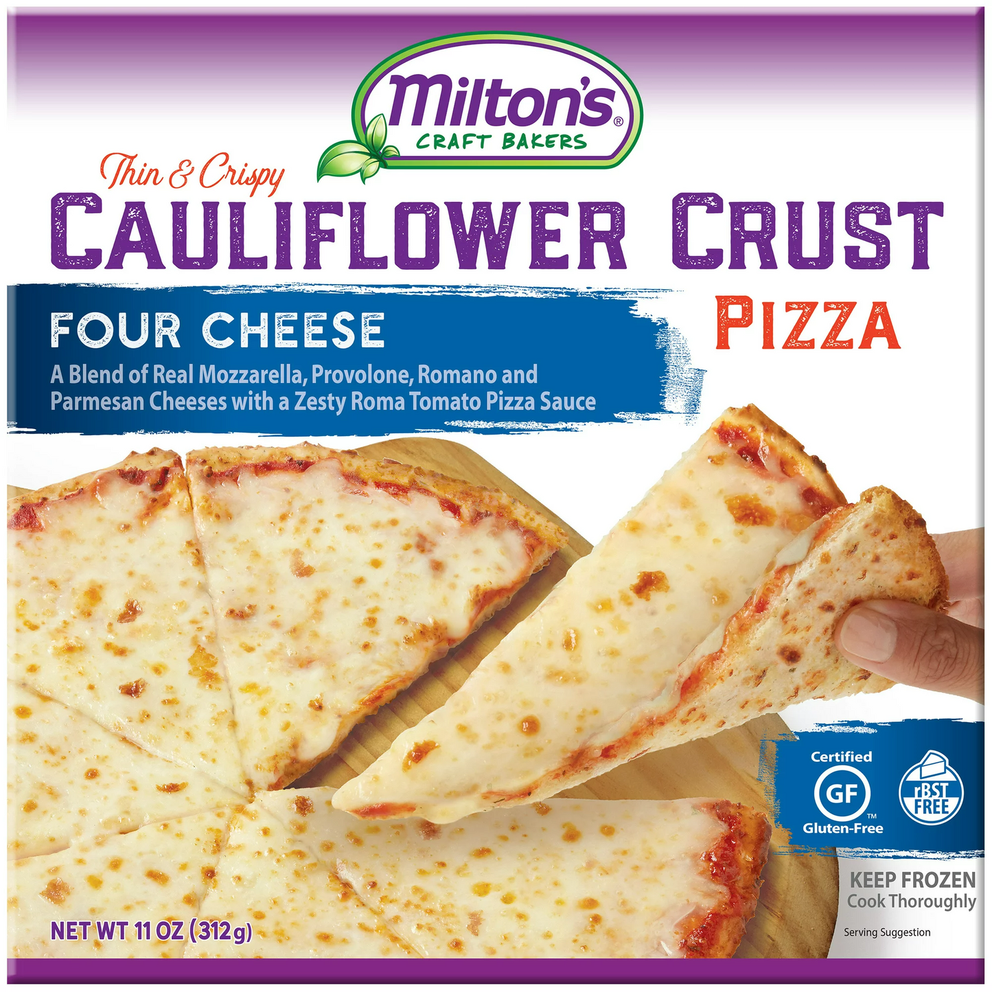 Milton's Four Cheese Cauliflower Thin Crust Pizza, 11oz(Frozen)