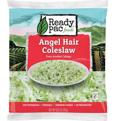 Ready Pac Bistro Angel Hair Coleslaw Green, Shredded, Cabbage Salad Bag, 10.25 oz