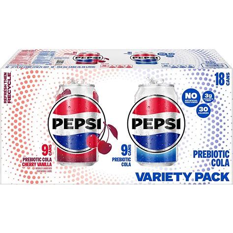 Pepsi Prebiotic Cola & Cherry Vanilla Soda Variety Pack 18 ct
