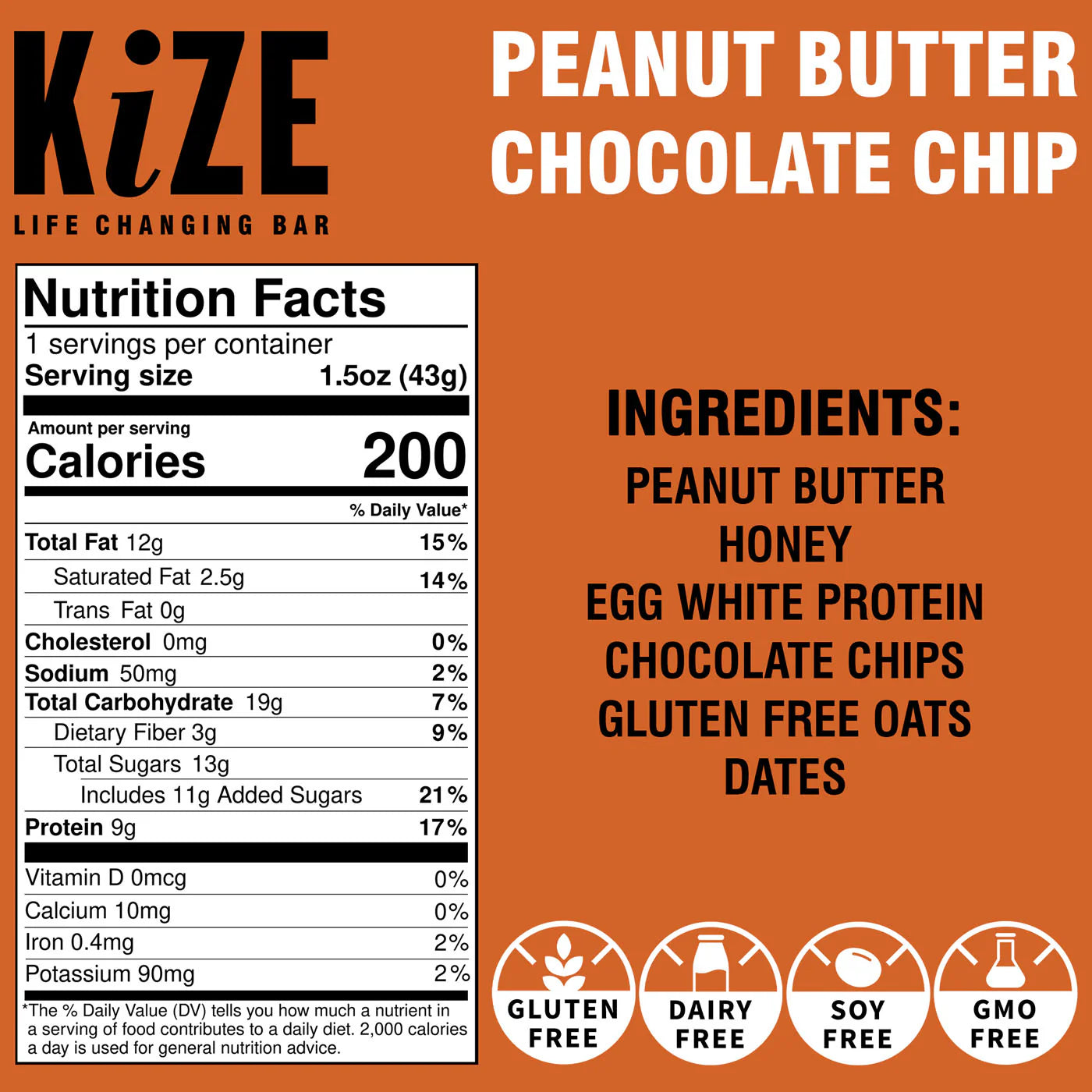 Kize Peanut Butter Chocolate Chip Bar 1.6 oz
