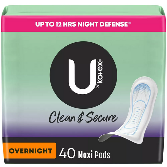 U by Kotex Clean & Secure Unscented Overnight Absorbency Fragrance Free Maxi Pads - Unscented - 40ct