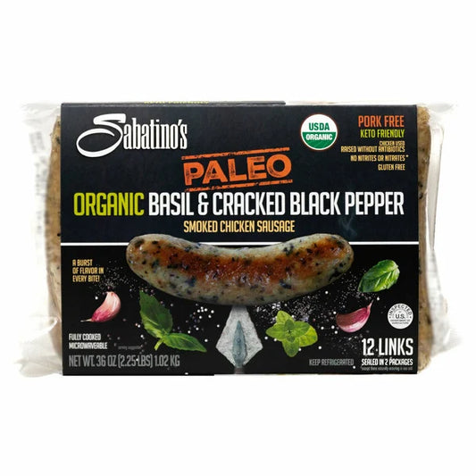 Sabatino's Paleo Organic Chicken Sausage Basil & Cracked Black Pepper, 32 oz