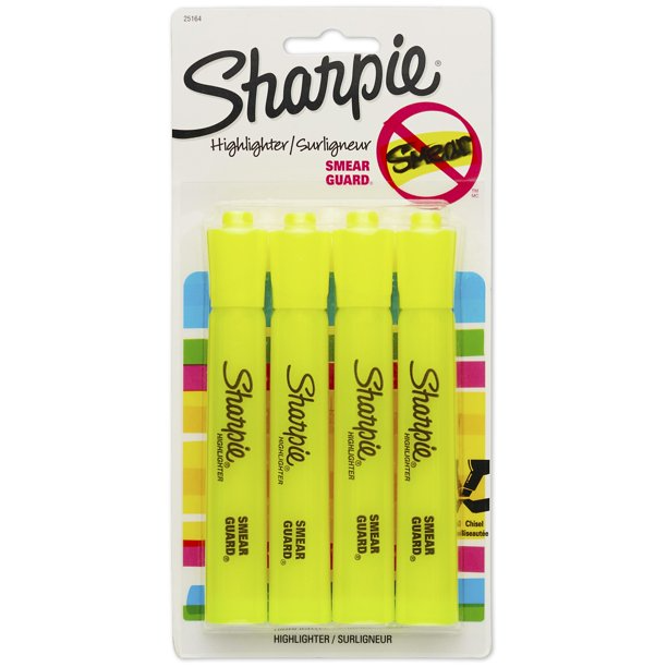 Sharpie Tank Style Highlighers Fluorescent Yellow, 4 Count