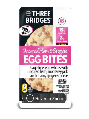 Three Bridges Uncured Ham & Gruyere Egg White Bites, 4 oz