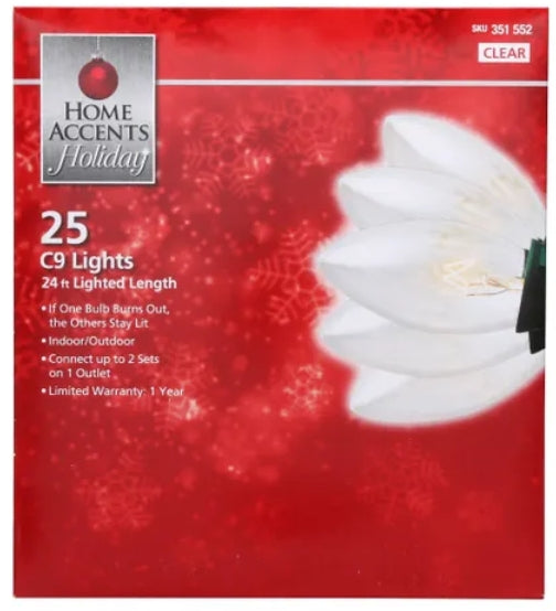Home Accents Holiday 25 Clear Incandescent C9 Lights