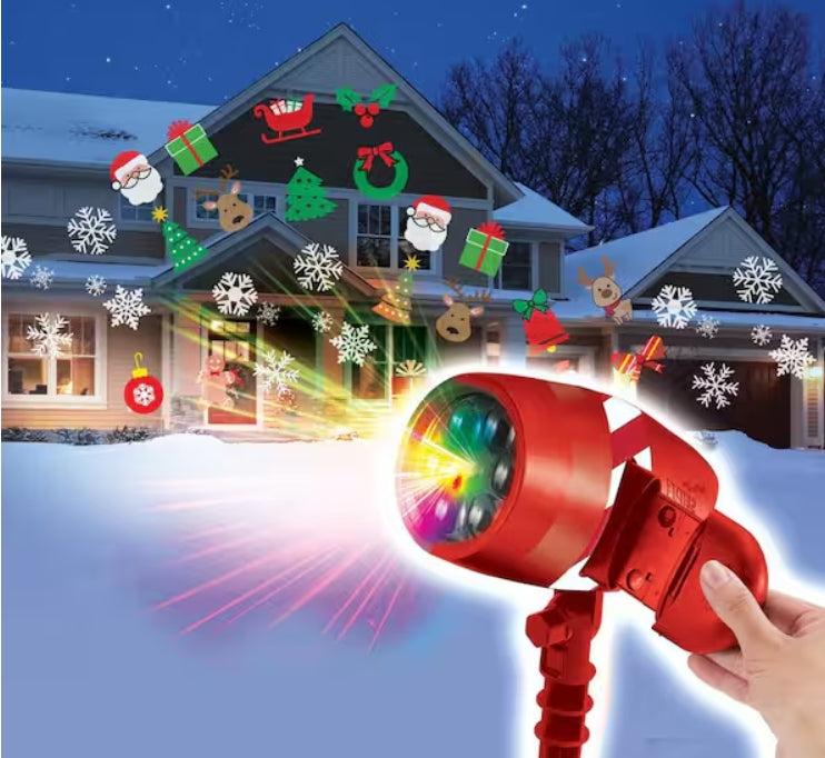 6 Unique Pattern Christmas Slide Show Projector Light with Stake and Remote 8 in.
