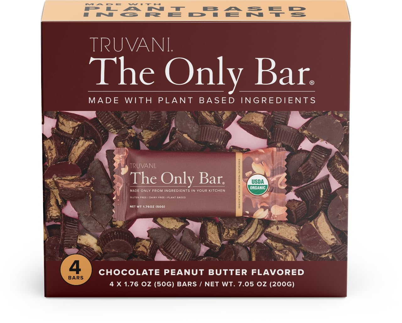 Truvani Plant Based Snack Bar Chocolate Peanut Butter, 4 Count