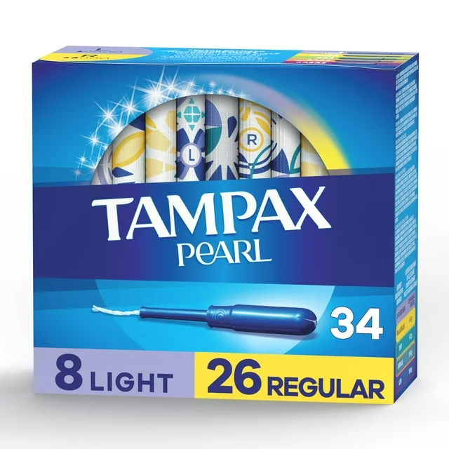 Tampax Pearl Tampons Duo Multipack Light/Regular Absorbency, 34 Count