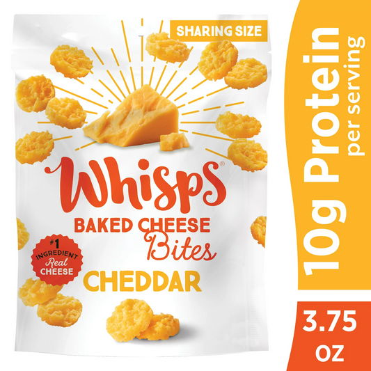 Whisps Cheddar Baked Cheese Bites, 100% Real Cheese Snack, Family Size, 3.75 oz