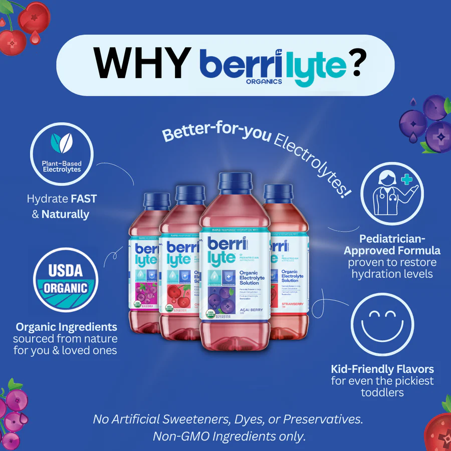 Berrilyte Organic Electrolyte Solution Strawberry, 33.8 oz