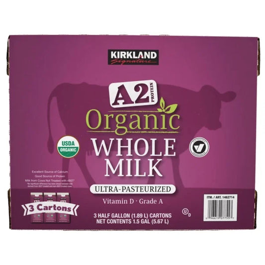 Kirkland Signature A2 Protein Organic Whole Milk 3 x 1/2 gal