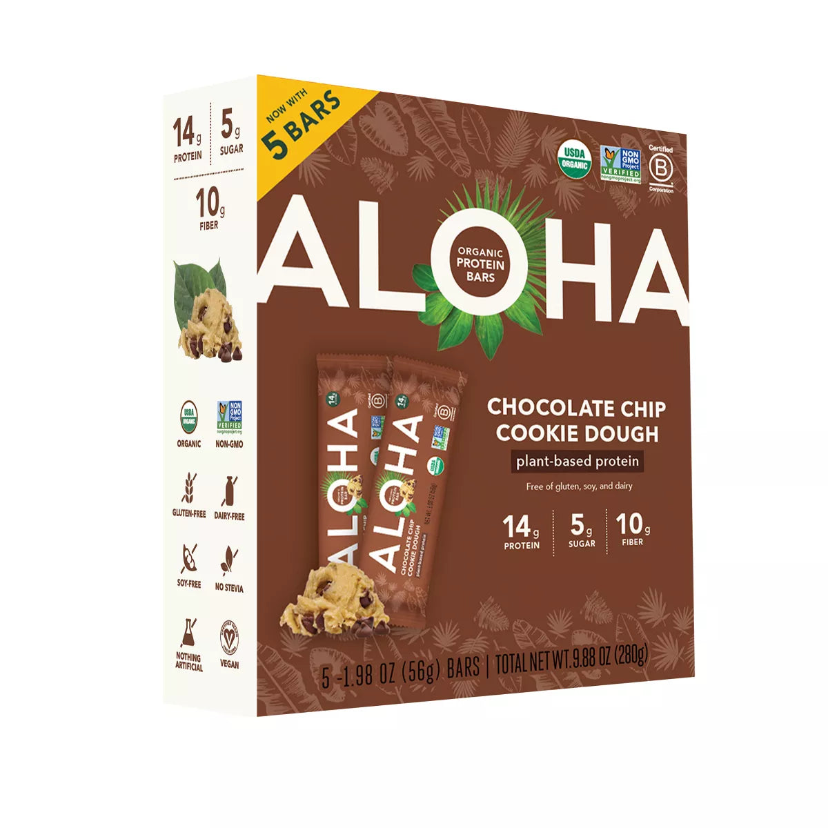 Aloha Chocolate Chip Cookie Dough Nutrition Bars, 9.88 oz