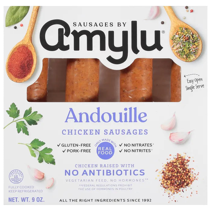 Amylu Andouille Chicken Sausages, 9 oz