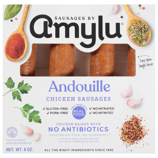 Amylu Andouille Chicken Sausages, 9 oz