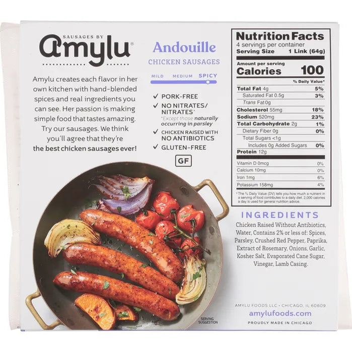 Amylu Andouille Chicken Sausages, 9 oz