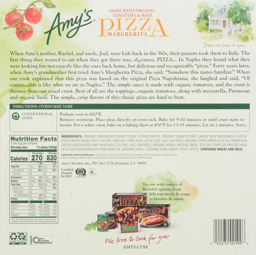 Amy's Frozen Pizza Margherita Pizza, Made With Organic Tomatoes and Basil, 13.0 oz