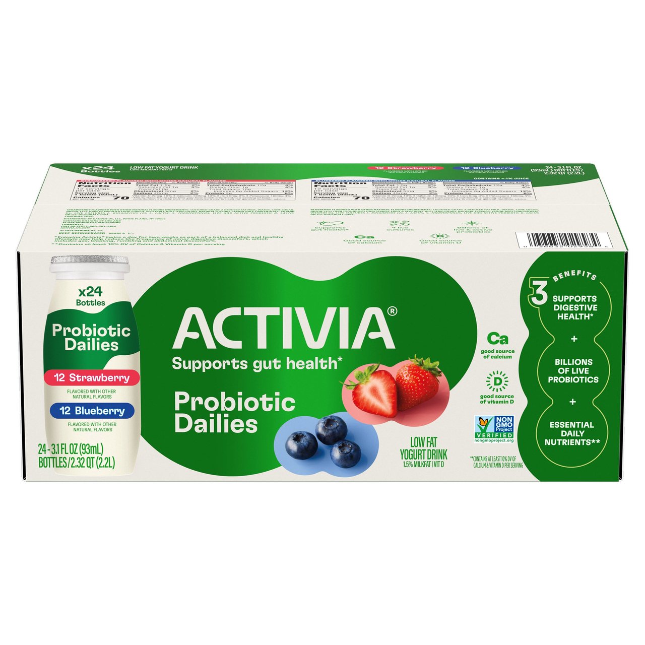 Activia Probiotic Dailies Low Fat Yogurt Drink, Strawberry & Blueberry, 24 ct, 3.1 oz