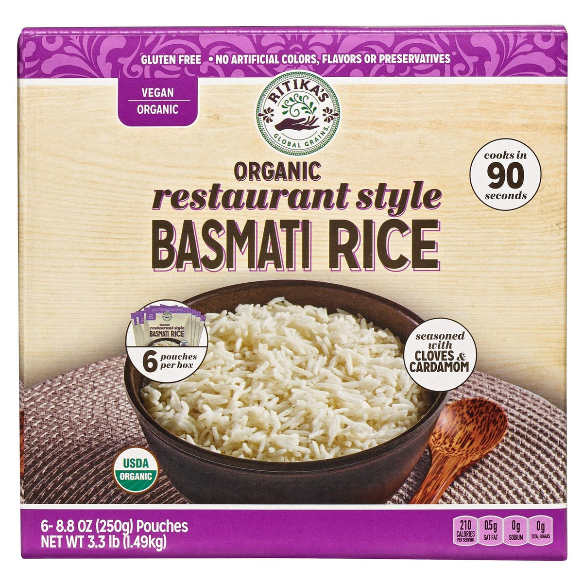 Ritika's Global Grains Organic Basmati Rice, 8.8 oz, 6-count