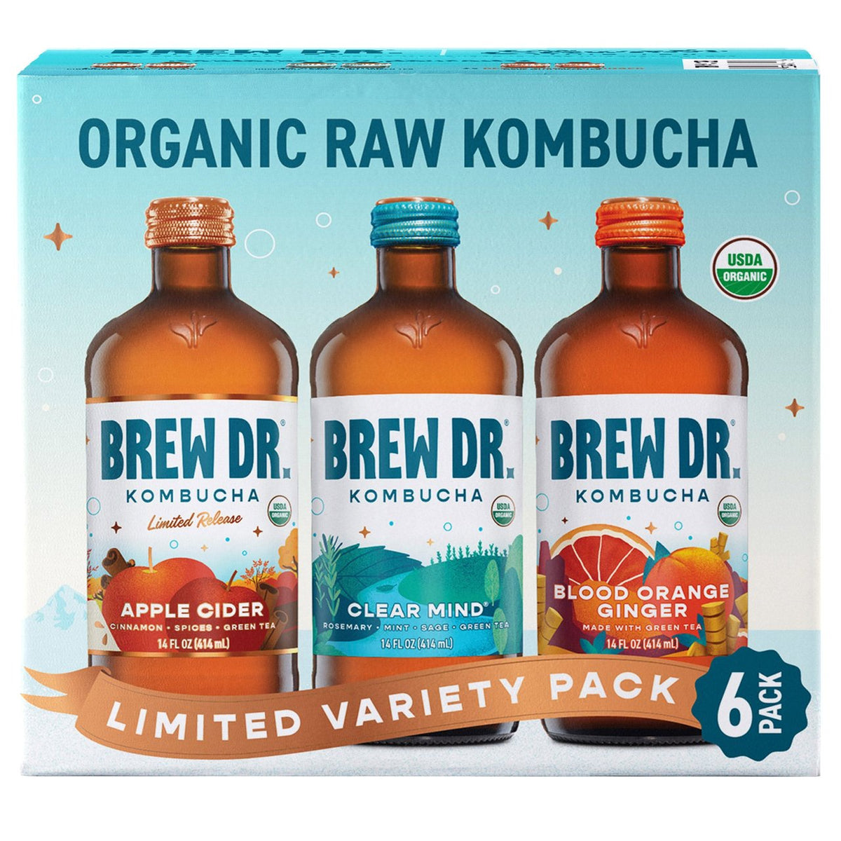 Brew Dr. Kombucha Organic Limited Variety, 14 fl oz, 6-count