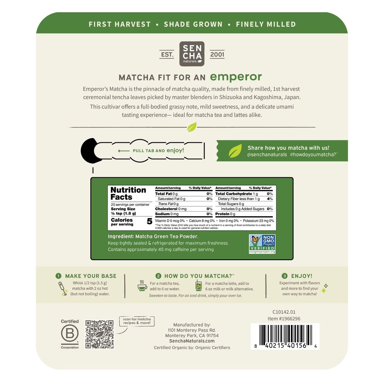 Sencha Naturals Ceremonial Matcha 2 X 1. 06 oz