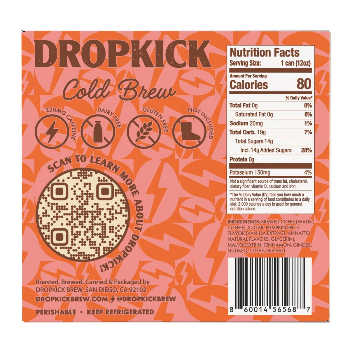 Dropkick Nitro Cold Brew Pumpkin Spice Coffee, 4 x 12 fl oz