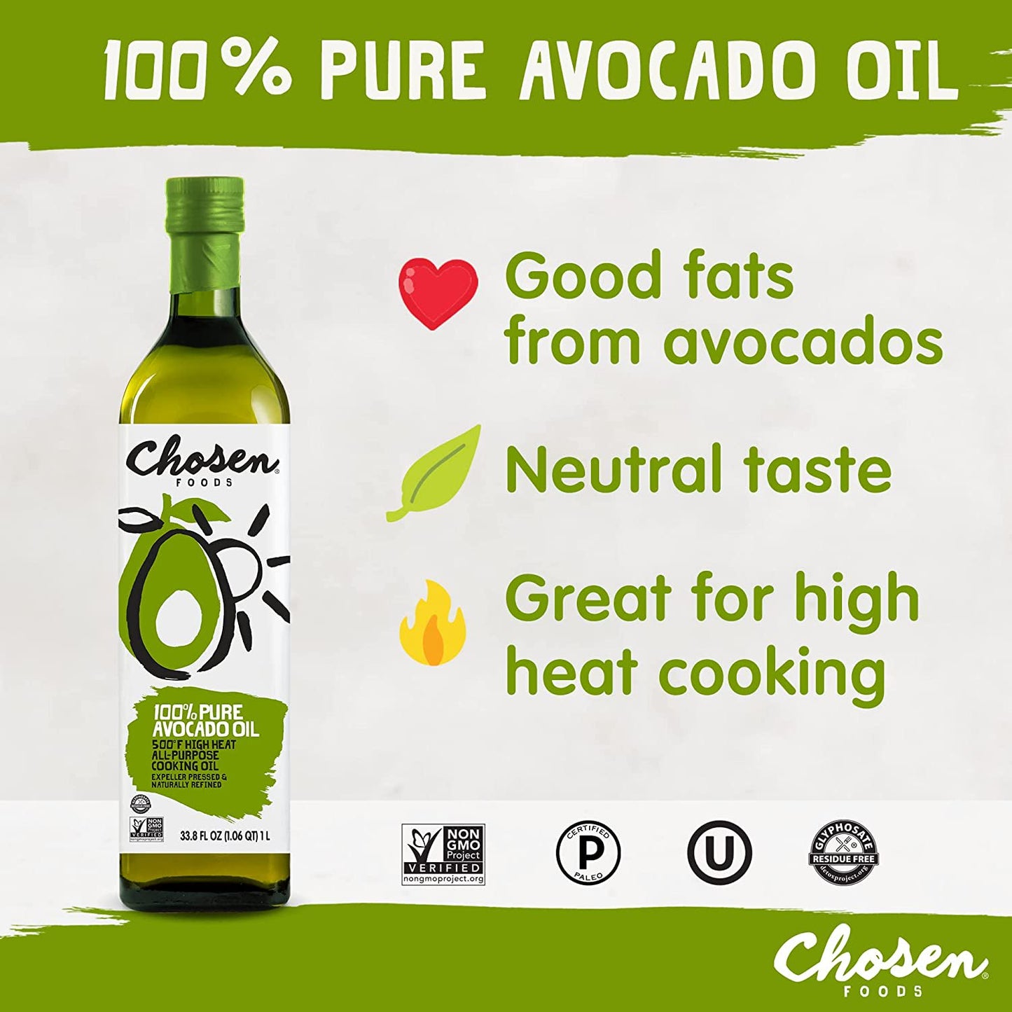 Chosen Foods 100% Pure Avocado Oil, 33.8 oz