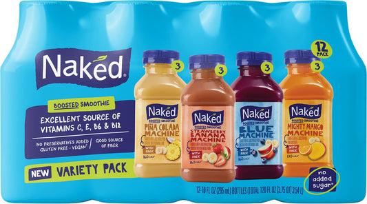 Naked Boosted Juice Smoothie, Variety Pack, 10 fl oz, 12 ct