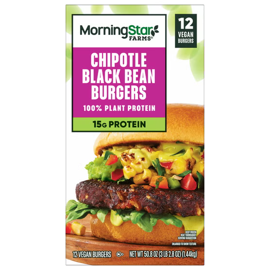 MorningStar Farms Chipotle Black Bean Burger, 1/4 lb Patty, 12 ct