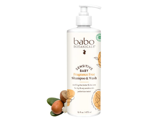 Babo Botanicals Sensitive Baby Fragrance-Free 2-in-1 Shampoo & Wash 16 oz