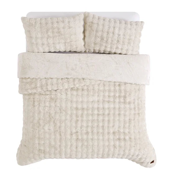FRYE 3-piece Faux Fur Comforter Set Beige King Size
