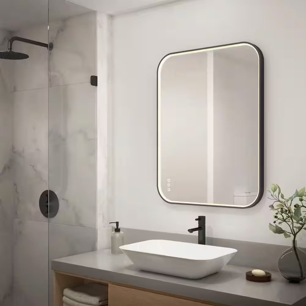 Royce 24 in. W x 31.8 in. H Rectangular 3CCT LED Integrated Defog Function Bathroom Vanity Mirror with Black Frame*