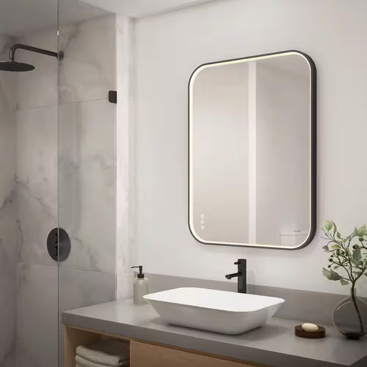 Royce 24 in. W x 31.8 in. H Rectangular 3CCT LED Integrated Defog Function Bathroom Vanity Mirror with Black Frame*