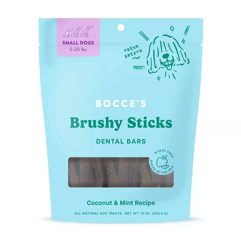 Bocce's Bakery Peppermint Flavor Brushy Stick Dog Treats, 13 oz