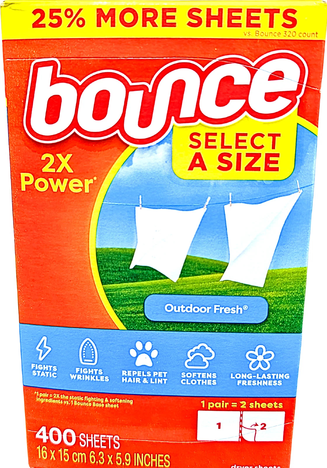 Bounce Select-a-Size Dryer Sheets, Outdoor Fresh Scent, 400 Sheets