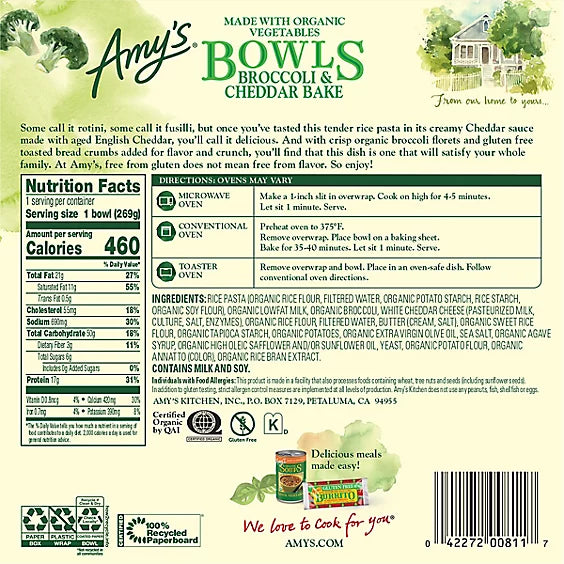 Amy's Broccoli & Cheddar Bake Bowl, 9.5 oz