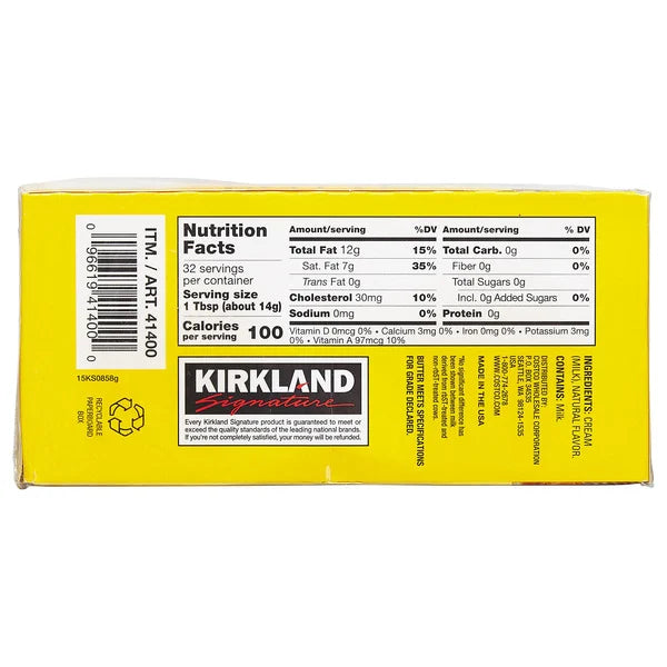 Kirkland Signature Unsalted Butter Quarters, 1 lb