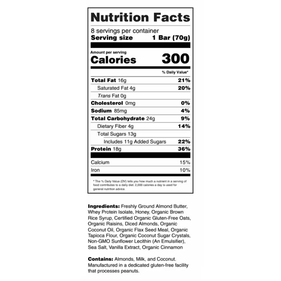 G2G Almond Oatmeal Cookie Protein Bar, 2.47 oz, 8-count