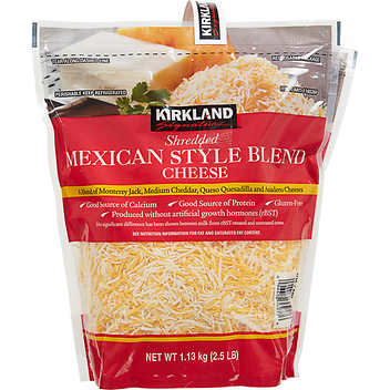 Kirkland Signature Mexican Style Four Cheese Blend Shredded 2 ct, 2.5 lbs