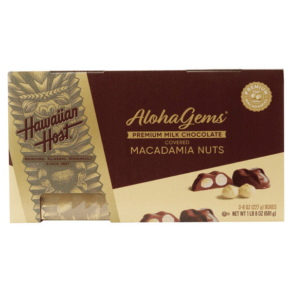 Hawaiian Host Aloha Gems, Milk Chocolate Covered Macadamia Nuts, 8 oz, 3-count