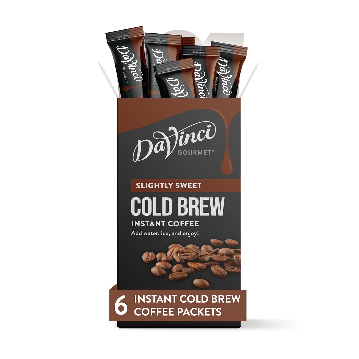 DaVinci Gourmet Slightly Sweet Cold Brew Stick Pack, Instant Coffee Powder, 6 Coun